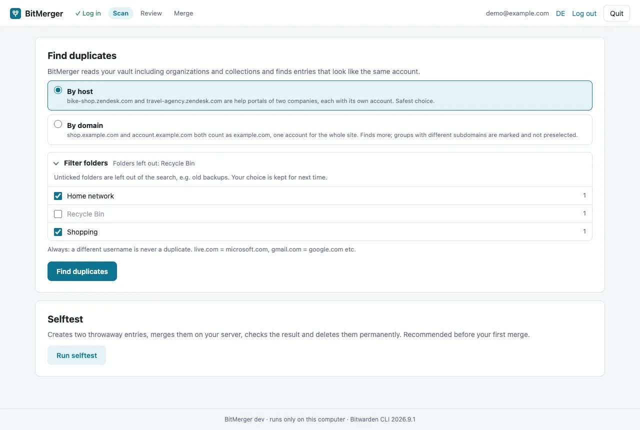 Scan settings with by host, by domain and folder filter